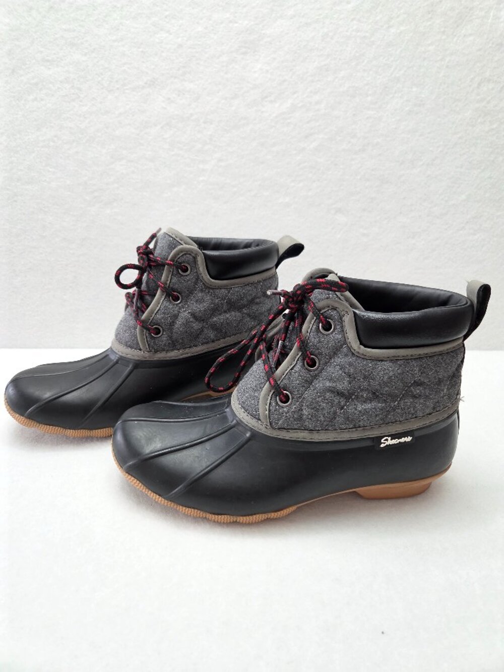 Skechers Pond-Lil Puddles Mid Black Gray Duck Boots Women's Size 6